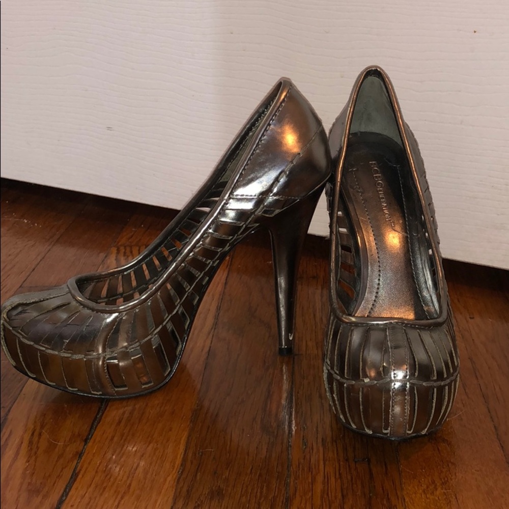 BCBG Silver hidden Platform stiletto heels